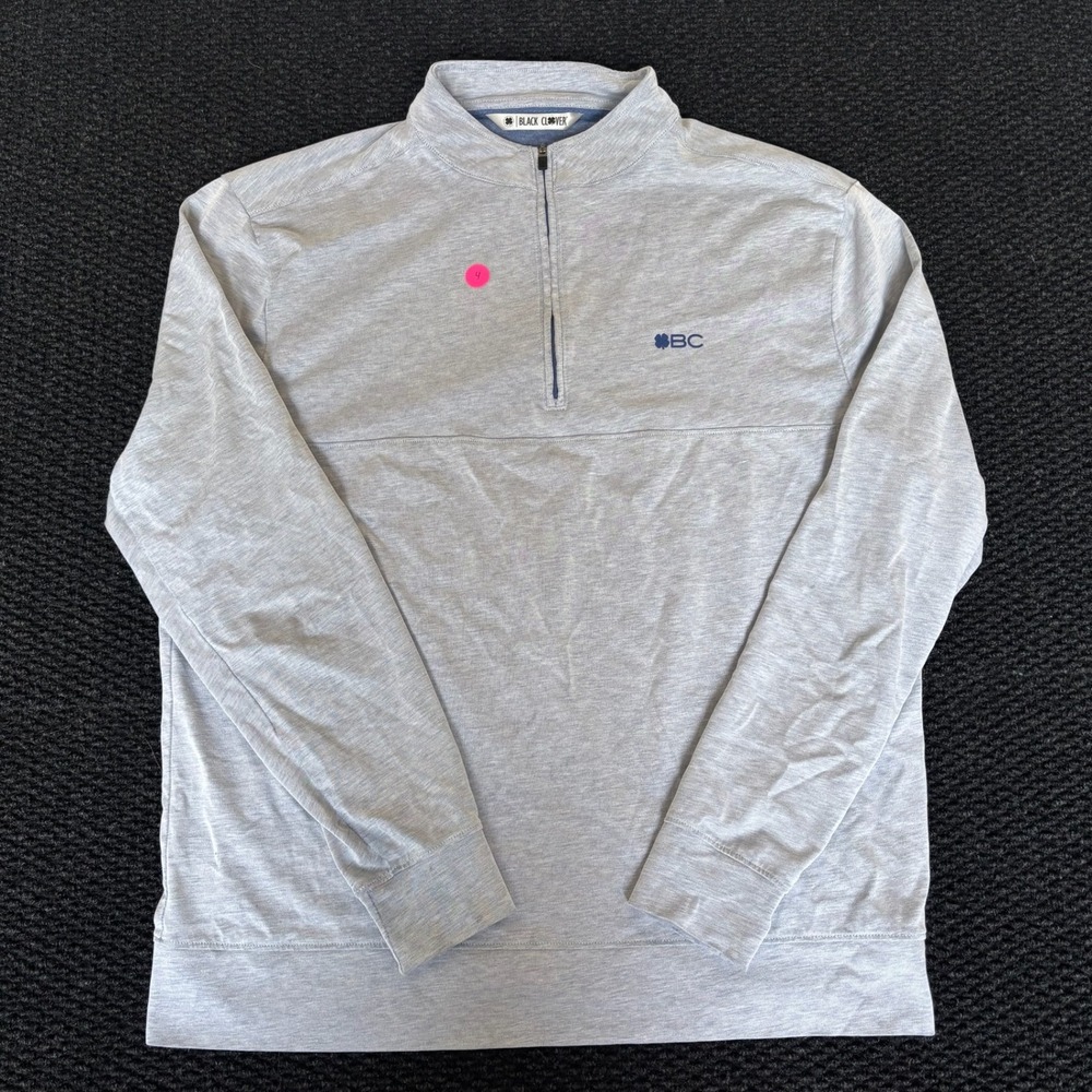 Black Clover Quarter Zip Pullover Sweater Men's Large Heather Gray BC Logo